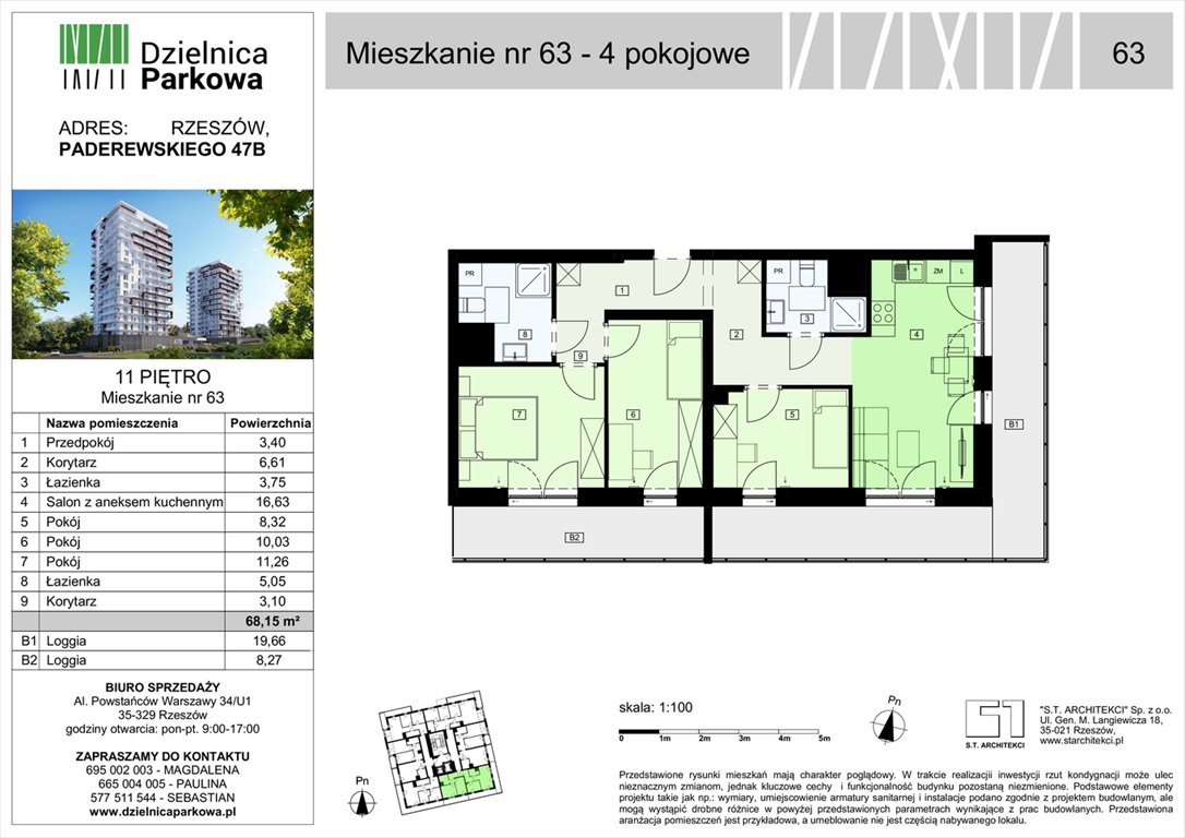 Nowe mieszkanie czteropokojowe  Dzielnica Parkowa Rzeszów, Paderewskeigo 51  68m2 Foto 1