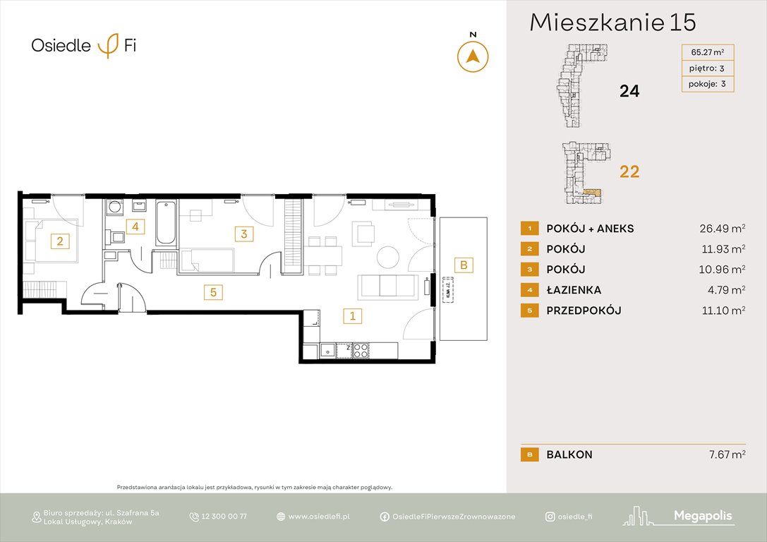 Nowe mieszkanie trzypokojowe Osiedle FI 3 Kraków, Rzemieślnicza 22-24  65m2 Foto 1