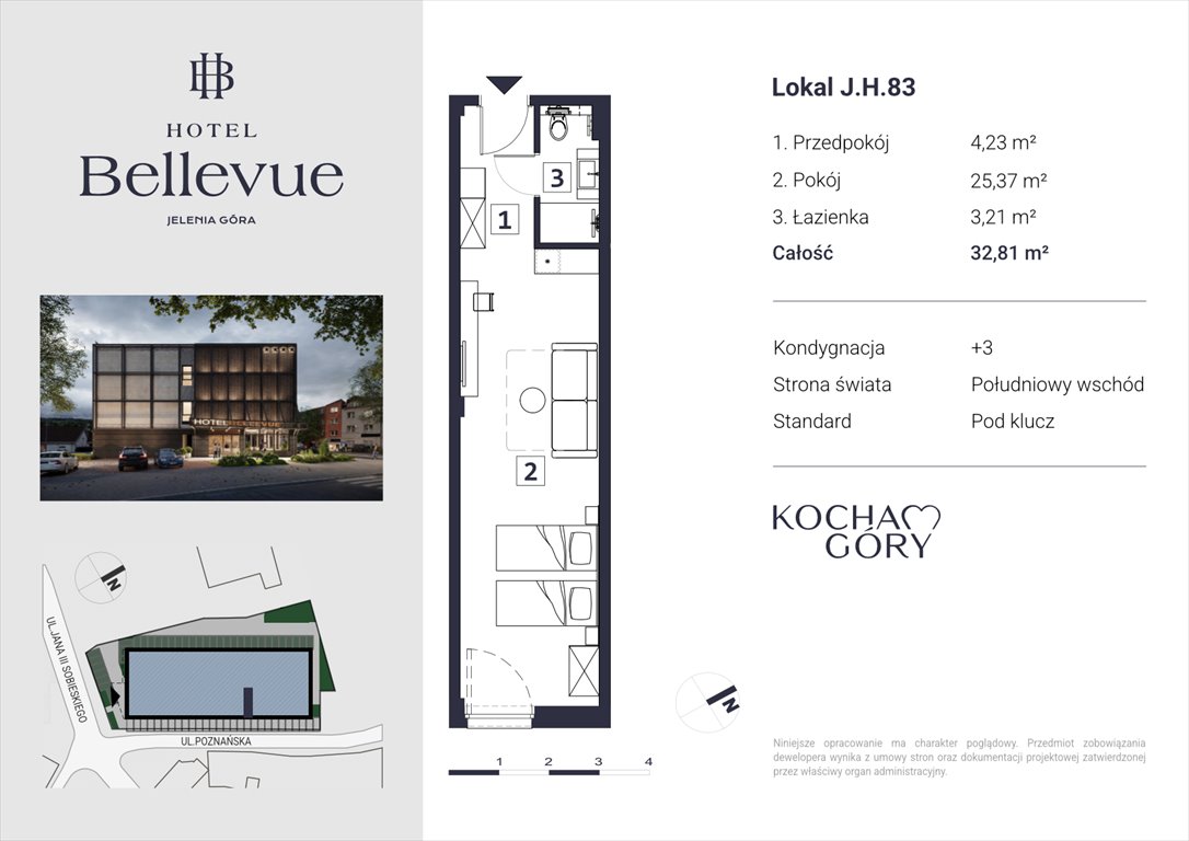 Condo Apartament jednopokojowy Hotel Bellevue Jelenia Góra, Centrum, ul. Jana III Sobieskiego 56  33m2 Foto 1