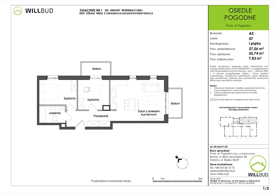 Nowe mieszkanie trzypokojowe Osiedle Pogodne w Pucku Puck, Pogodna  56m2 Foto 1
