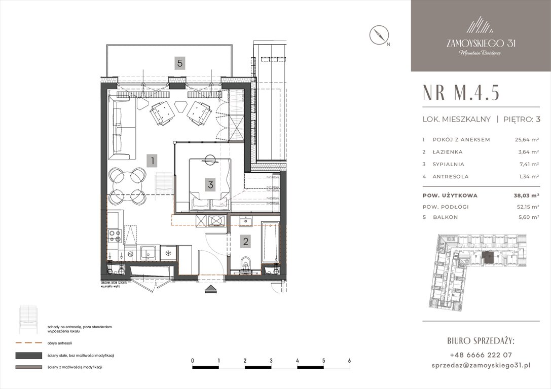 Nowe mieszkanie dwupokojowe Zamoyskiego 31 Zakopanego, Zamoyskiego 31  38m2 Foto 1