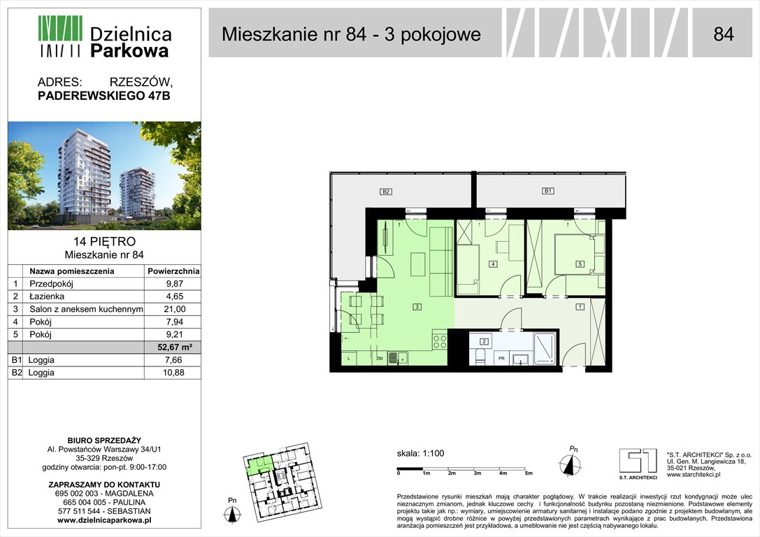 Nowe mieszkanie trzypokojowe Dzielnica Parkowa Rzeszów, Paderewskeigo 51  53m2 Foto 1