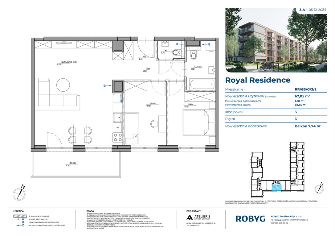 Nowe mieszkanie trzypokojowe Royal Residence Warszawa, Wilanów, Sarmacka  67m2 Foto 1
