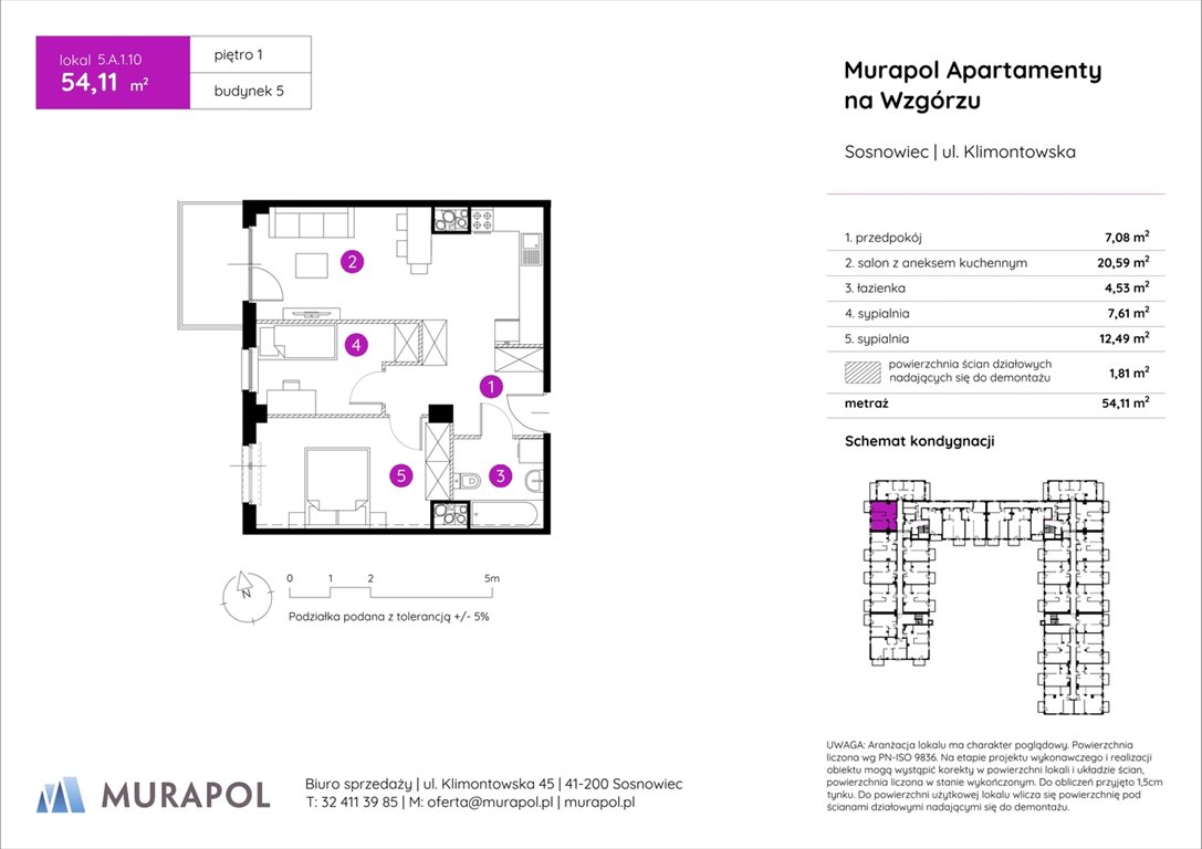 Nowe mieszkanie trzypokojowe Murapol Apartamenty na Wzgórzu Sosnowiec, ul. Klimontowska  54m2 Foto 1