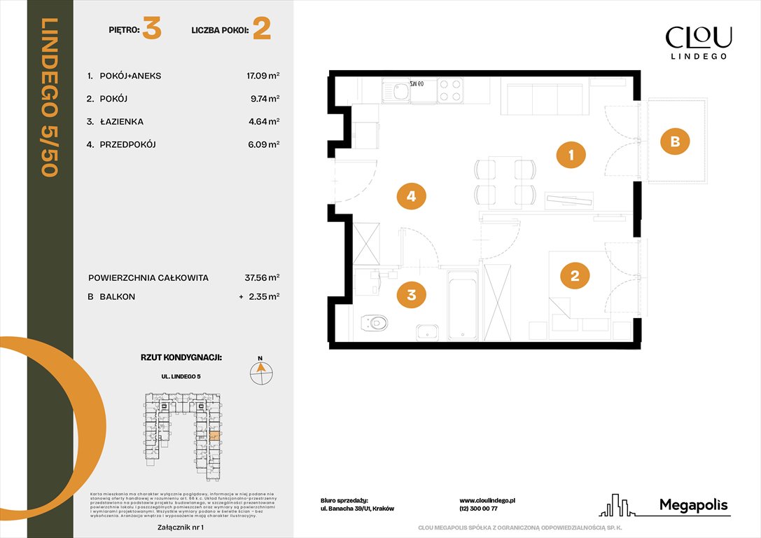 Nowe mieszkanie dwupokojowe Clou Lindego Kraków, Lindego 5  38m2 Foto 1