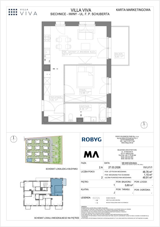 Nowe mieszkanie dwupokojowe VILLA VIVA Wrocław, Iwiny, ul. Franza Petera Schuberta  49m2 Foto 1