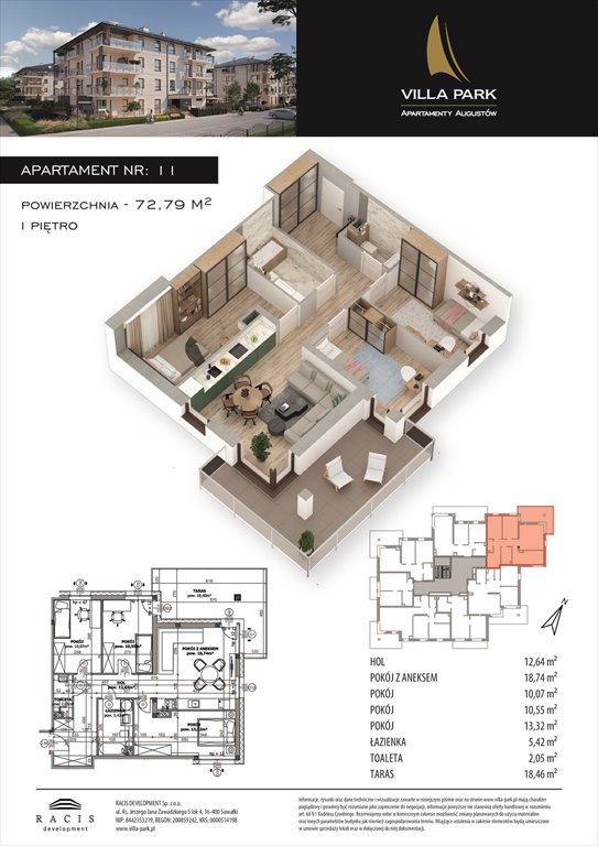 Nowe mieszkanie czteropokojowe  Villa Park - Etap III Augustów, Wypoczynkowa  73m2 Foto 1