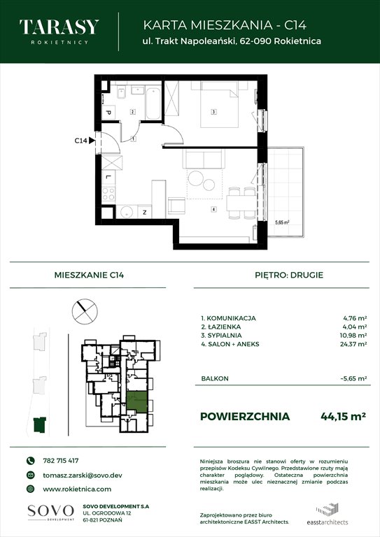 Nowe mieszkanie dwupokojowe Tarasy Rokietnicy Rokietnica, Trakt Napoleoński  41m2 Foto 1