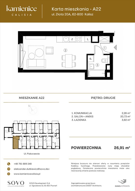 Nowa kawalerka Kamienice Calisia Kalisz, UL. ZŁOTA 20 A  27m2 Foto 1