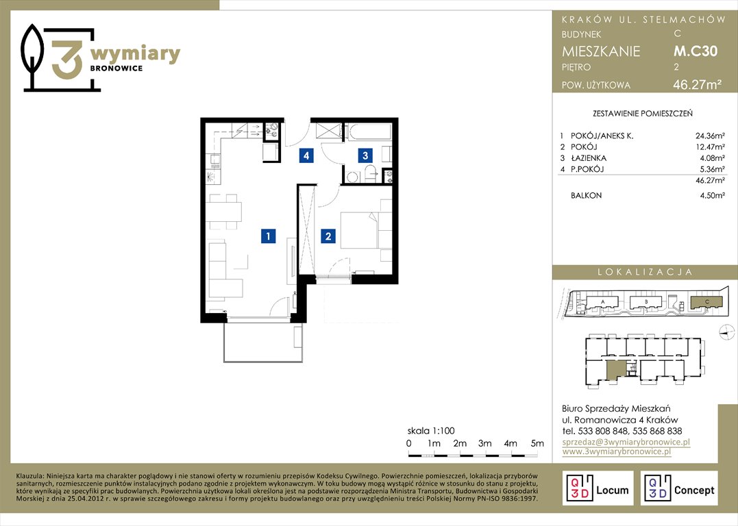 Nowe mieszkanie dwupokojowe 3 Wymiary Bronowice Kraków, Bronowice Wielkie, Stelmachów  46m2 Foto 1