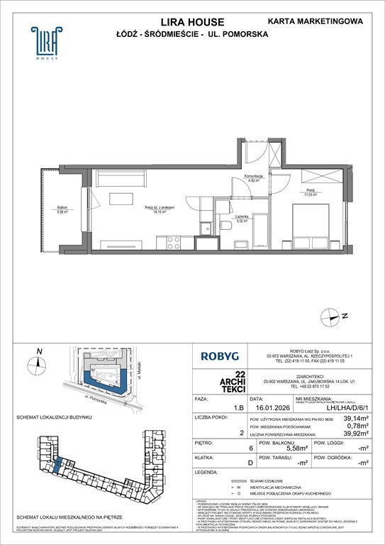 Nowe mieszkanie dwupokojowe Lira House Łódź, Pomorska 108  39m2 Foto 1