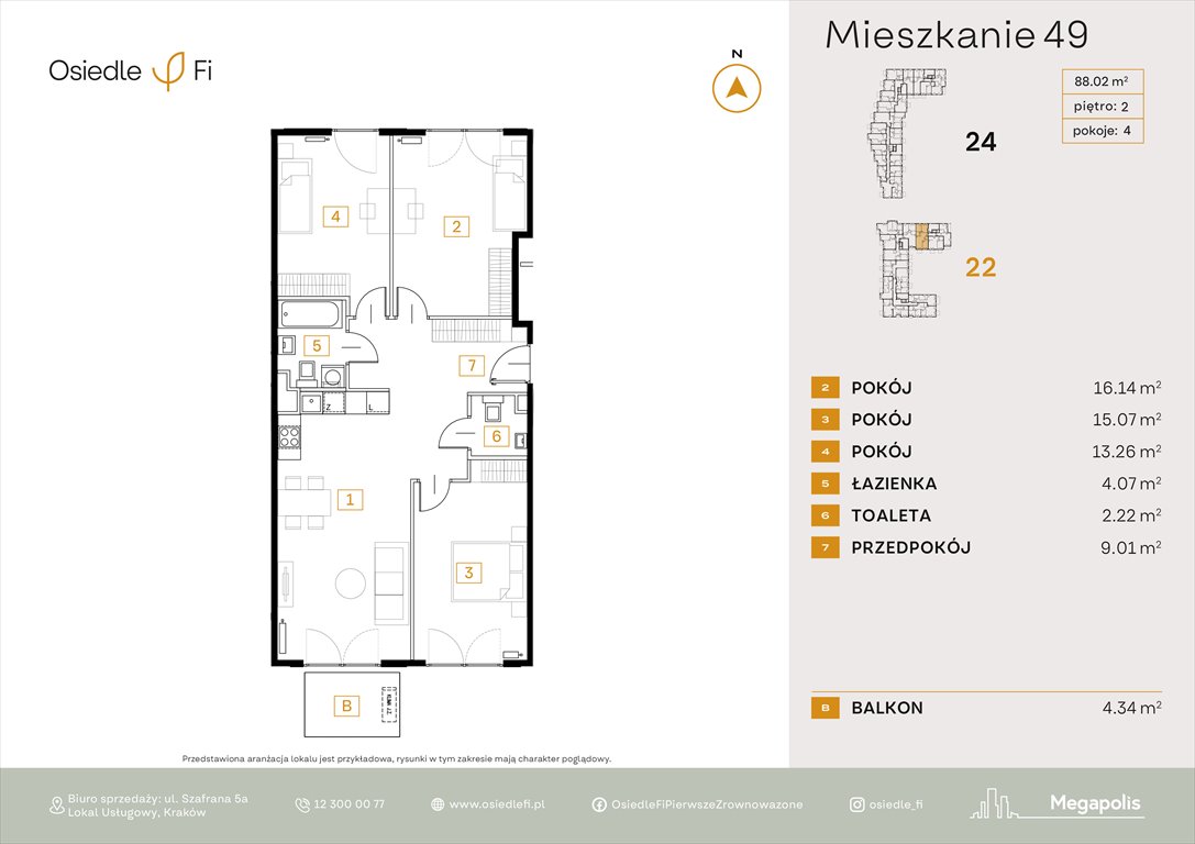 Nowe mieszkanie czteropokojowe  Osiedle FI Kraków, Rzemieślnicza 22-24  88m2 Foto 1