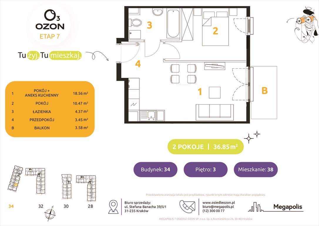 Nowe mieszkanie dwupokojowe Osiedle Ozon etap 7 Kraków, Prądnik Biały, Banacha 28-34  37m2 Foto 1