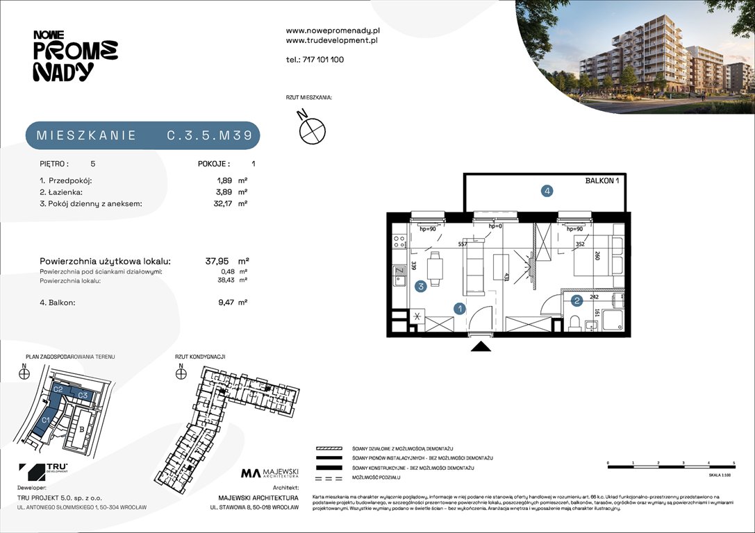 Nowe mieszkanie dwupokojowe Nowe Promenady Wrocław, Kleczków, ul. Czochralskiego/ Miłosza  40m2 Foto 1