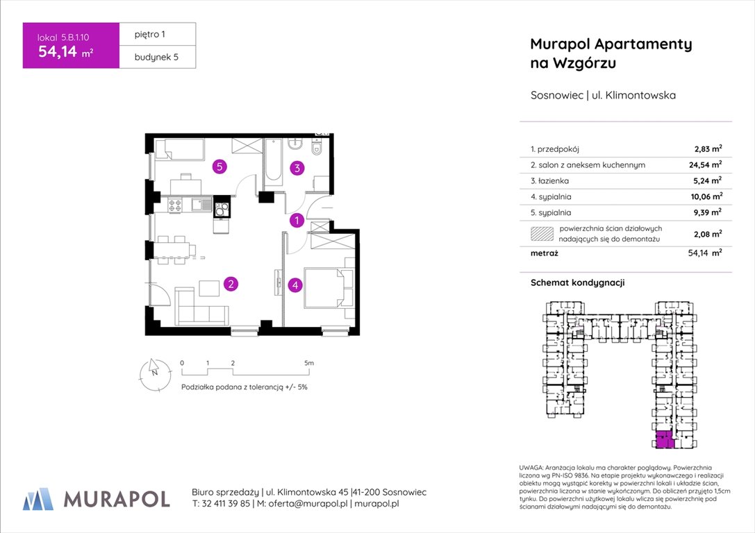 Nowe mieszkanie trzypokojowe Murapol Apartamenty na Wzgórzu Sosnowiec, ul. Klimontowska  54m2 Foto 1