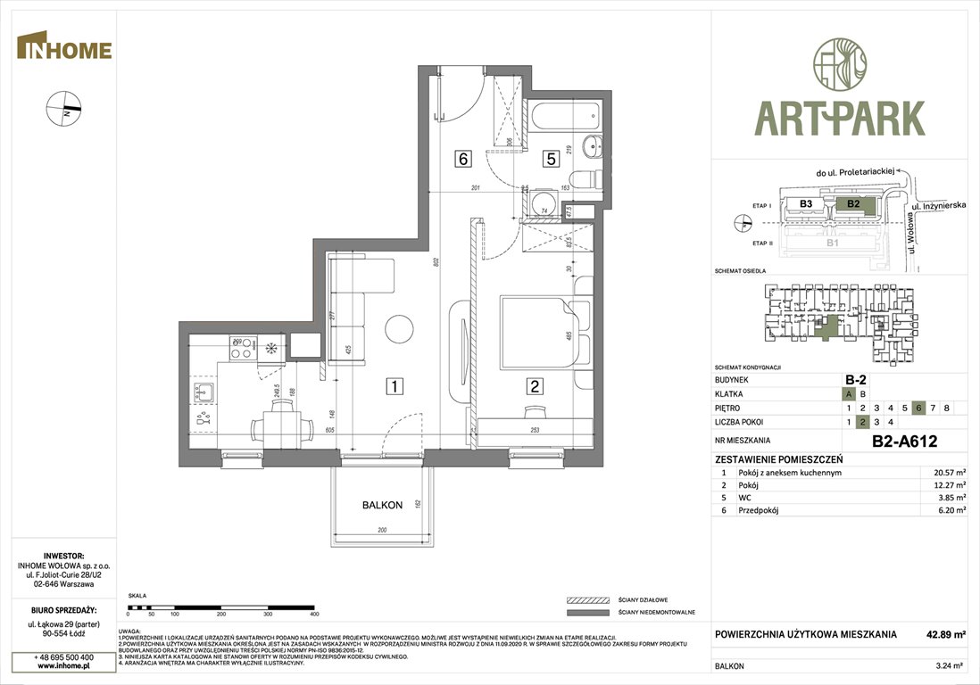 Nowe mieszkanie dwupokojowe ArtPark Łódź, Polesie, Wołowa 4A  43m2 Foto 1