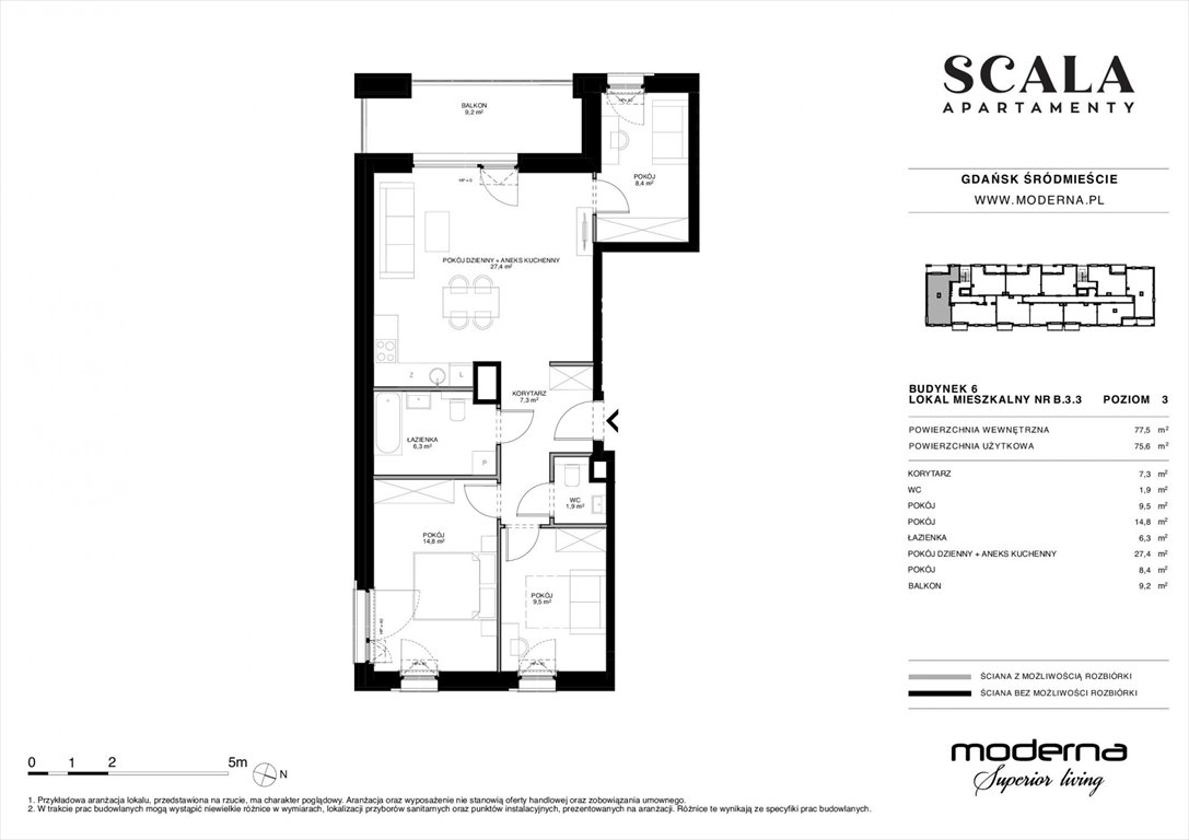 Nowe mieszkanie czteropokojowe  Scala Gdańsk, ul. Łąkowa 60  77m2 Foto 1