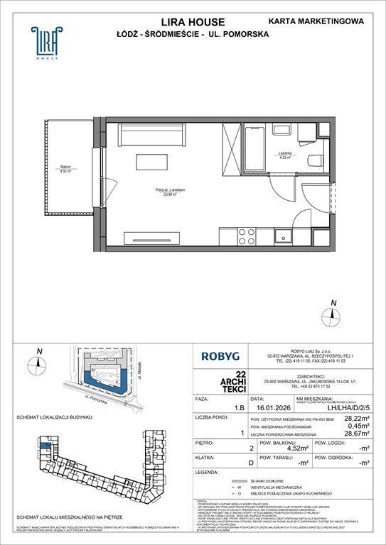 Nowa kawalerka Lira House Łódź, Pomorska 108  28m2 Foto 1