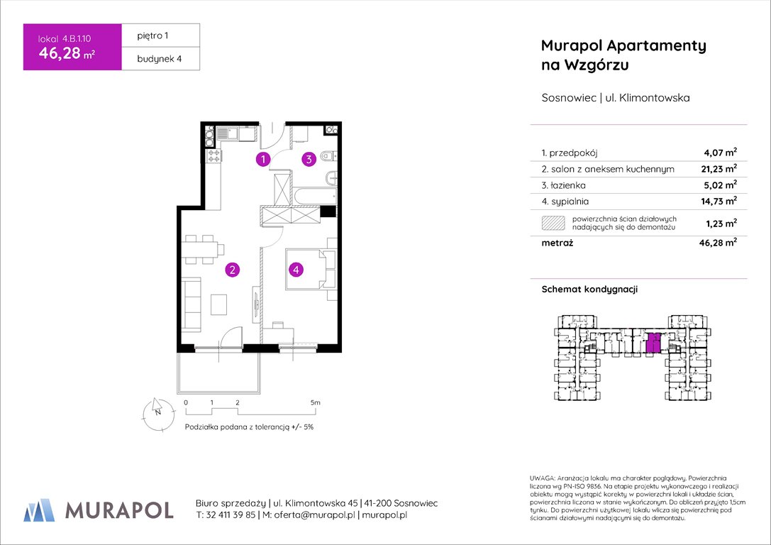 Nowe mieszkanie dwupokojowe Murapol Apartamenty na Wzgórzu Sosnowiec, ul. Klimontowska  46m2 Foto 1