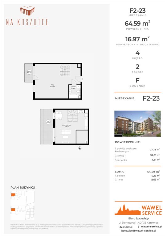 mieszkanie na sprzedaż 65m2 mieszkanie Katowice, Słoneczna 1