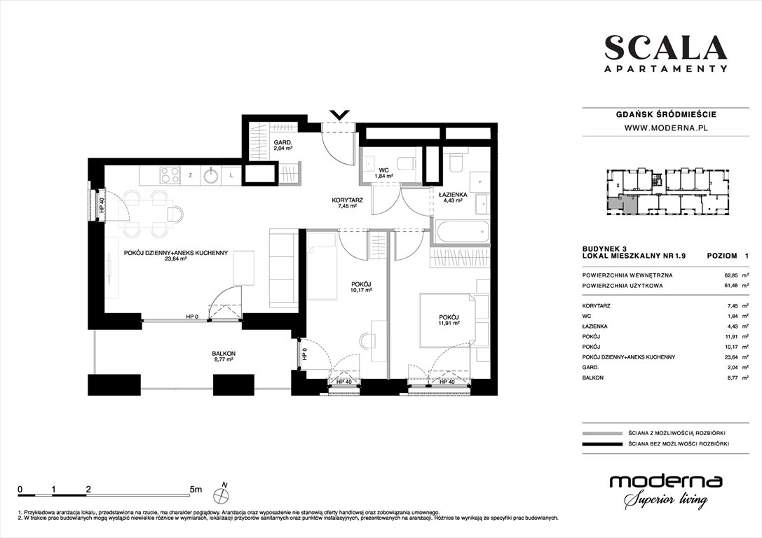 Nowe mieszkanie trzypokojowe Scala Gdańsk, ul. Łąkowa 60  63m2 Foto 1