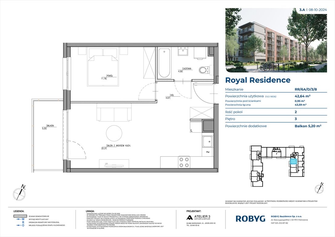 Nowe mieszkanie dwupokojowe Royal Residence Warszawa, Wilanów, Sarmacka  43m2 Foto 1
