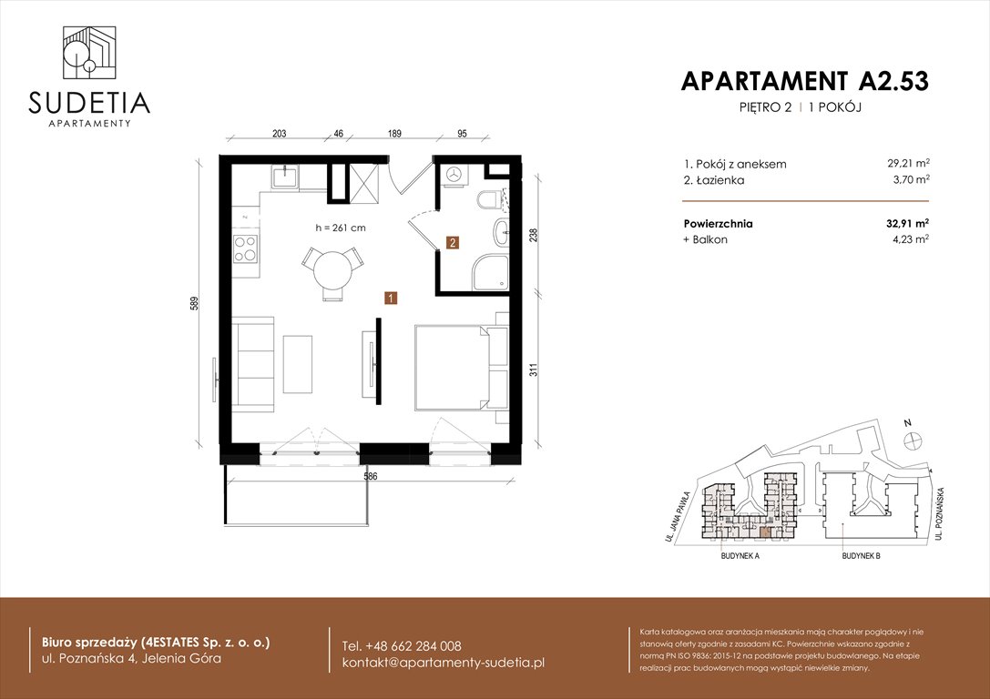 Nowa kawalerka APARTAMENTY SUDETIA Jelenia Góra, POZNAŃSKA 4  33m2 Foto 1