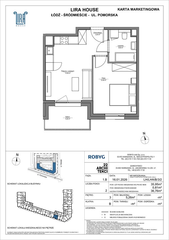Nowe mieszkanie dwupokojowe Lira House Łódź, Pomorska 108  36m2 Foto 1