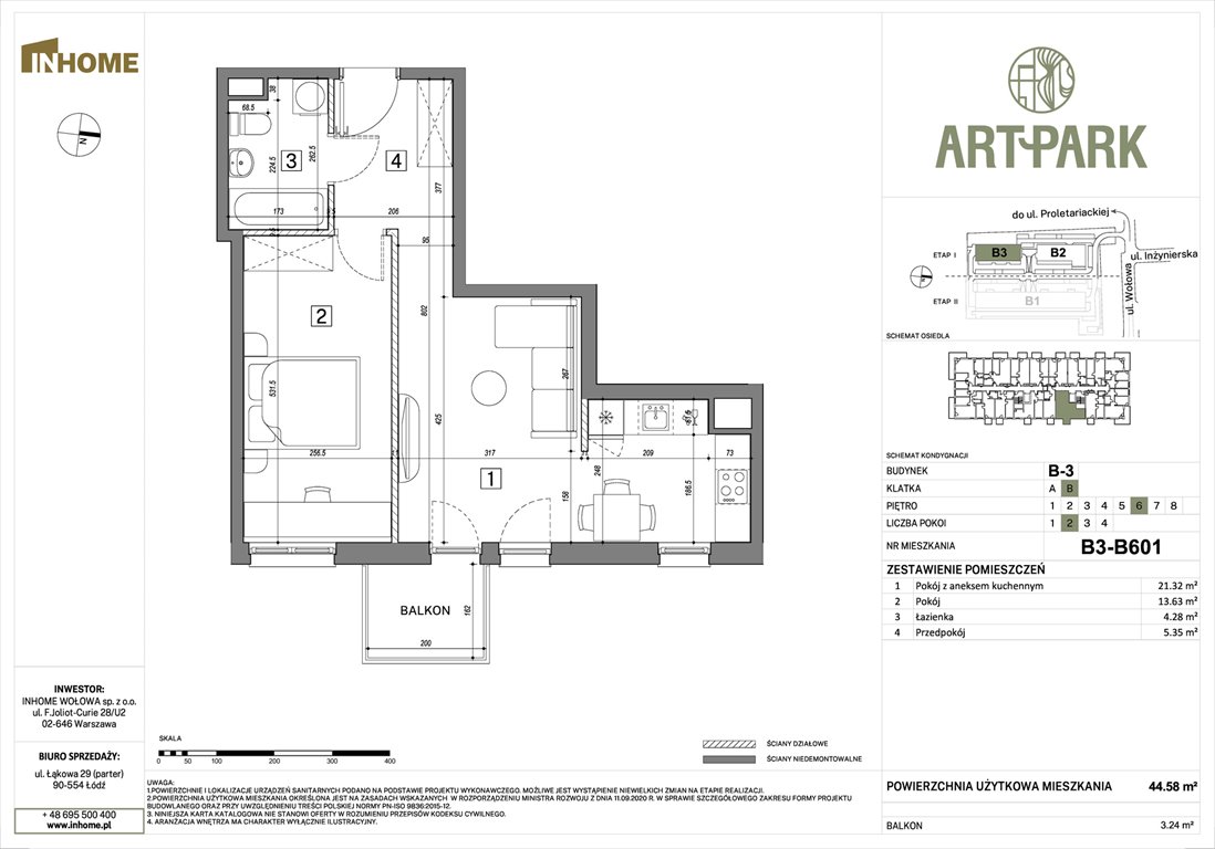 Nowe mieszkanie dwupokojowe ArtPark Łódź, Polesie, Wołowa 4A  45m2 Foto 1