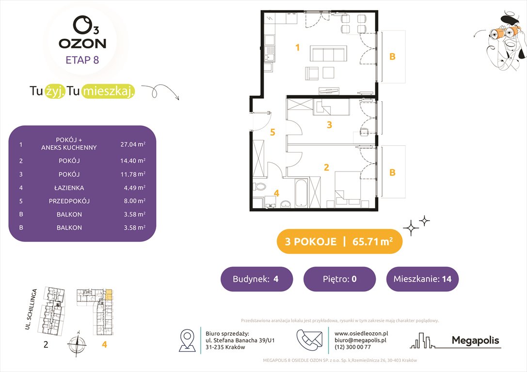 Nowe mieszkanie trzypokojowe Osiedle Ozon etap 8 Kraków, Prądnik Biały, Schillinga 2-4  66m2 Foto 1
