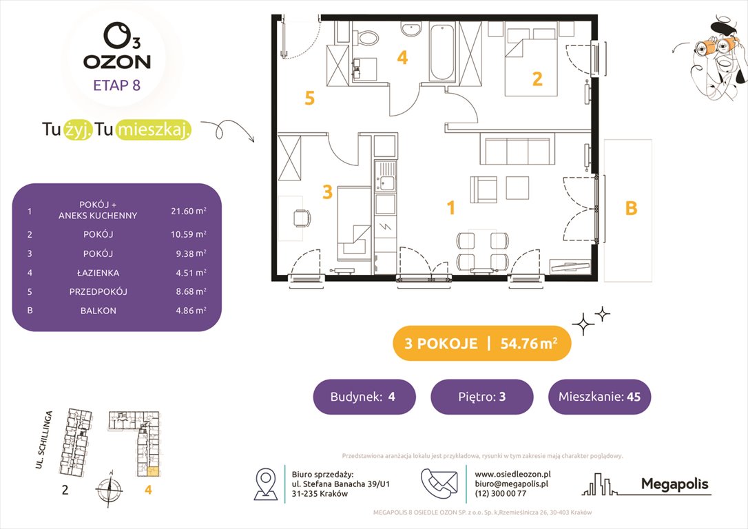 Nowe mieszkanie trzypokojowe Osiedle Ozon etap 8 Kraków, Schillinga 2-4  55m2 Foto 1