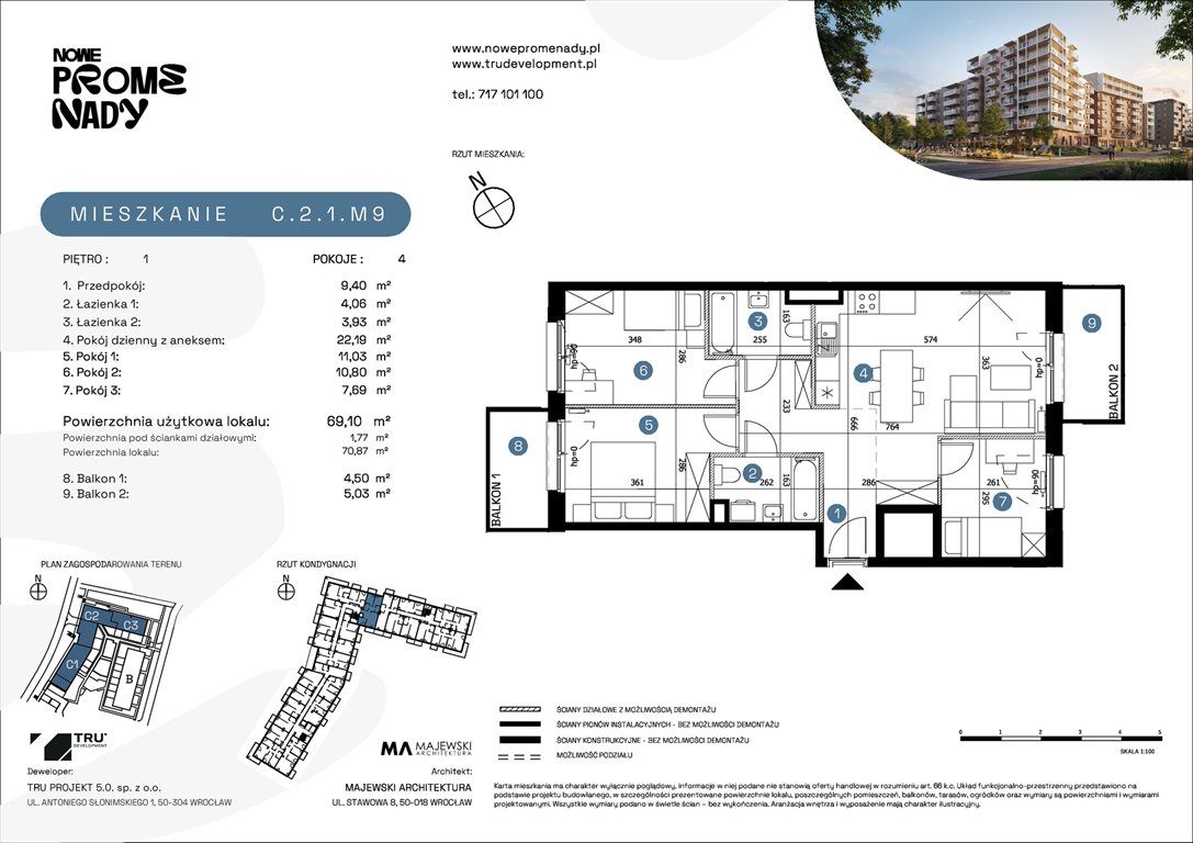 Nowe mieszkanie czteropokojowe  Nowe Promenady Wrocław, Kleczków, ul. Czochralskiego/ Miłosza  69m2 Foto 1