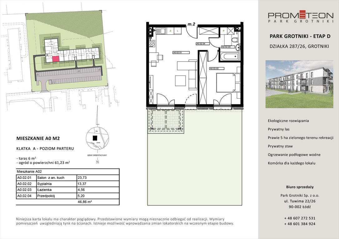 Nowe mieszkanie dwupokojowe PARK GROTNIKI Grotniki, Prometeusza  47m2 Foto 1