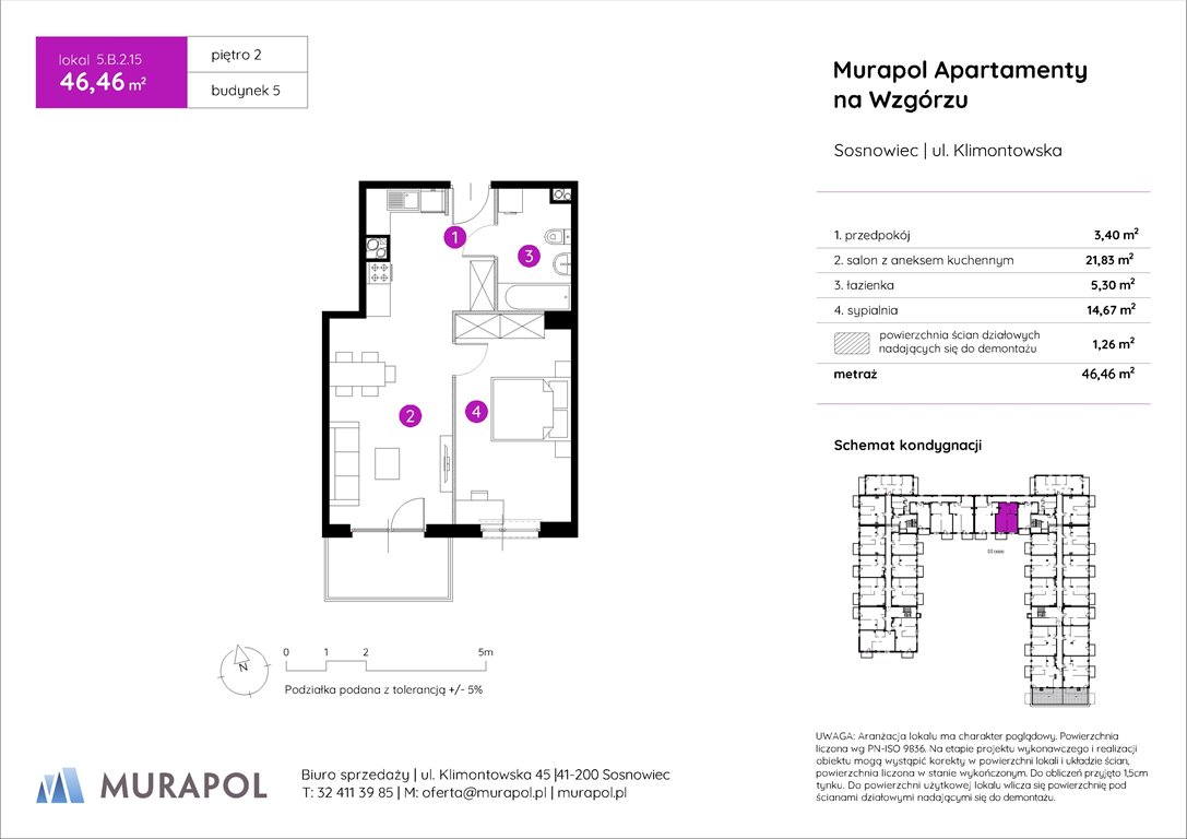 Nowe mieszkanie dwupokojowe Murapol Apartamenty na Wzgórzu Sosnowiec, ul. Klimontowska  46m2 Foto 1