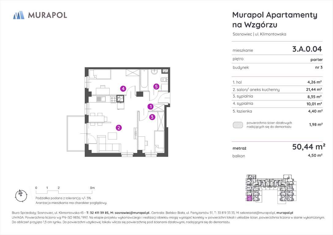 Nowe mieszkanie trzypokojowe Murapol Apartamenty na Wzgórzu Sosnowiec, ul. Klimontowska  50m2 Foto 1