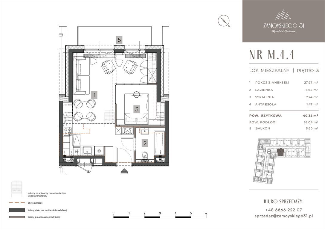 Nowe mieszkanie dwupokojowe Zamoyskiego 31 Zakopanego, Zamoyskiego 31  40m2 Foto 1