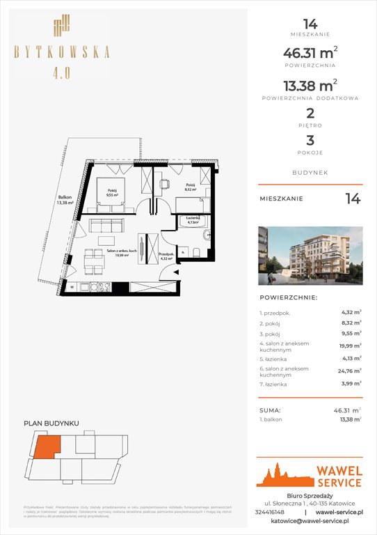 Nowe mieszkanie trzypokojowe Bytkowska 4.0 Katowice, Bytkowska  46m2 Foto 1