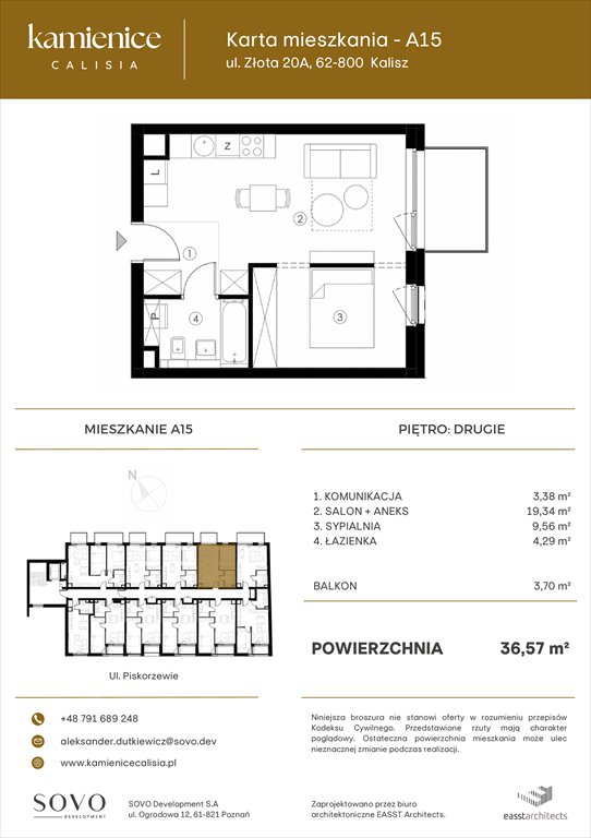 Nowe mieszkanie dwupokojowe Kamienice Calisia Kalisz, UL. ZŁOTA 20 A  37m2 Foto 1