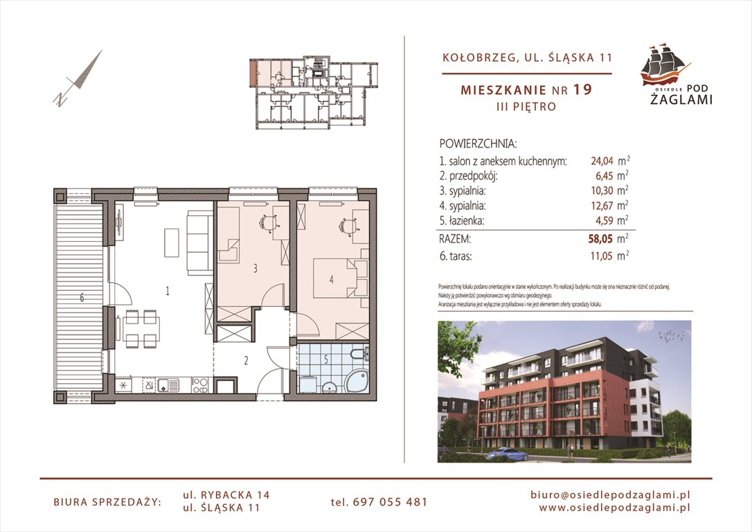 Nowe mieszkanie trzypokojowe Osiedle Pod Żaglami Kołobrzeg, Śląska 11  58m2 Foto 1
