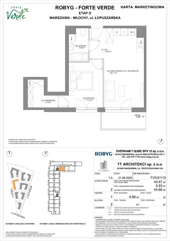 Nowe mieszkanie dwupokojowe Forte Verde Warszawa, Włochy, Łopuszańska 28  44m2 Foto 1