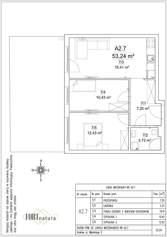 Nowe mieszkanie trzypokojowe FORT NATURA Kraków, Krowodrza, Wybickiego 5  53m2 Foto 1