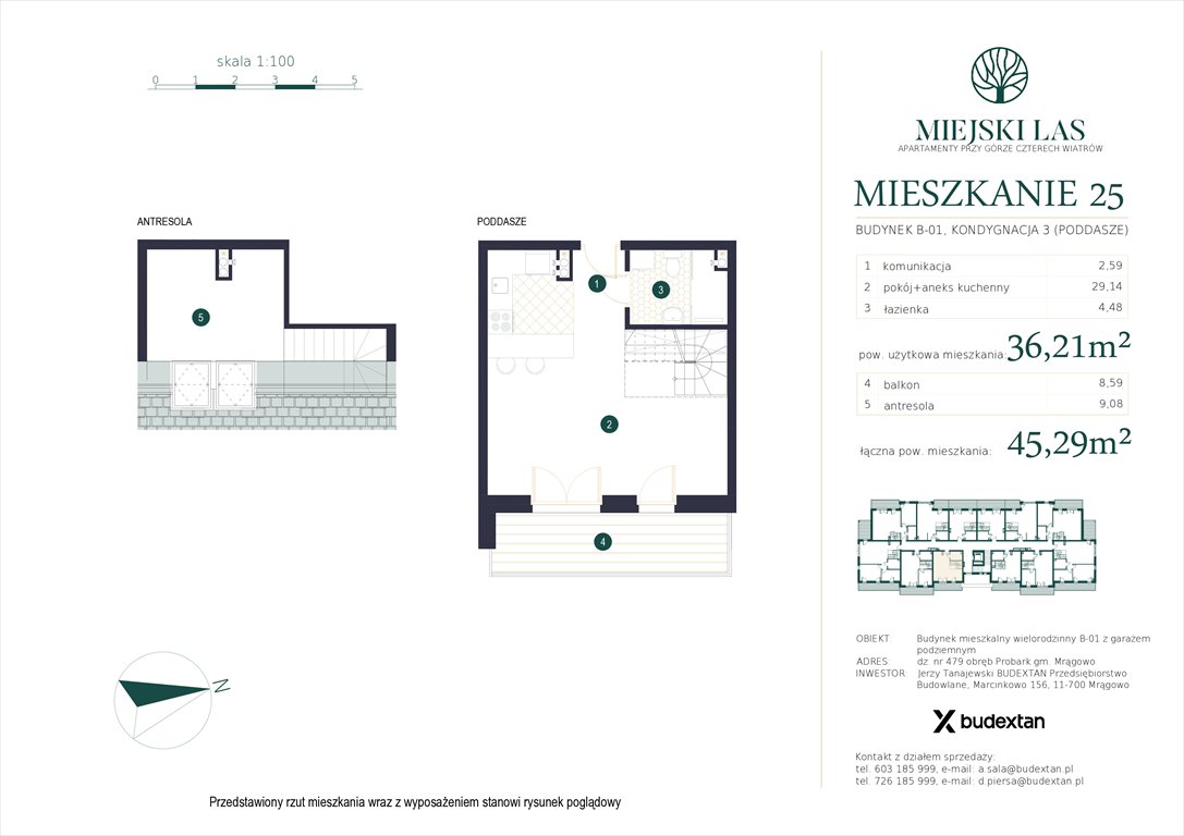 Nowa kawalerka MIEJSKI LAS APARTAMENTY PRZY GÓRZE CZTERECH WIATRÓW Marcinkowo, Marcinkowo 156  36m2 Foto 1