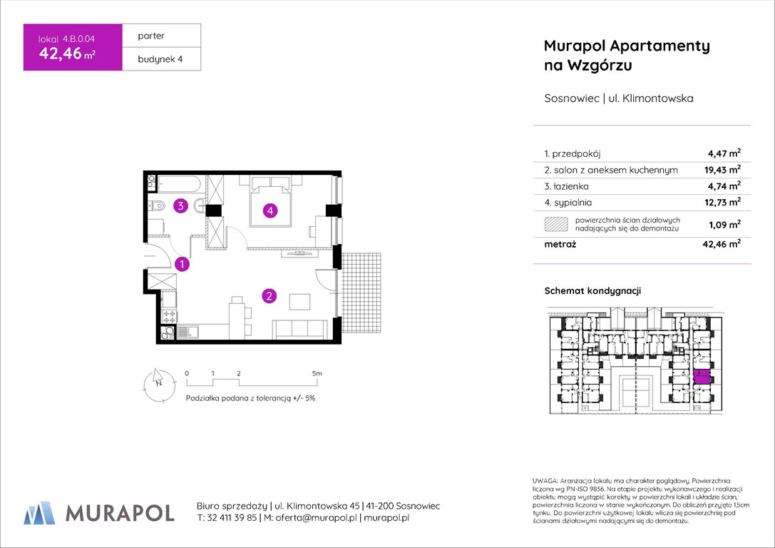 Nowe mieszkanie dwupokojowe Murapol Apartamenty na Wzgórzu Sosnowiec, ul. Klimontowska  42m2 Foto 1