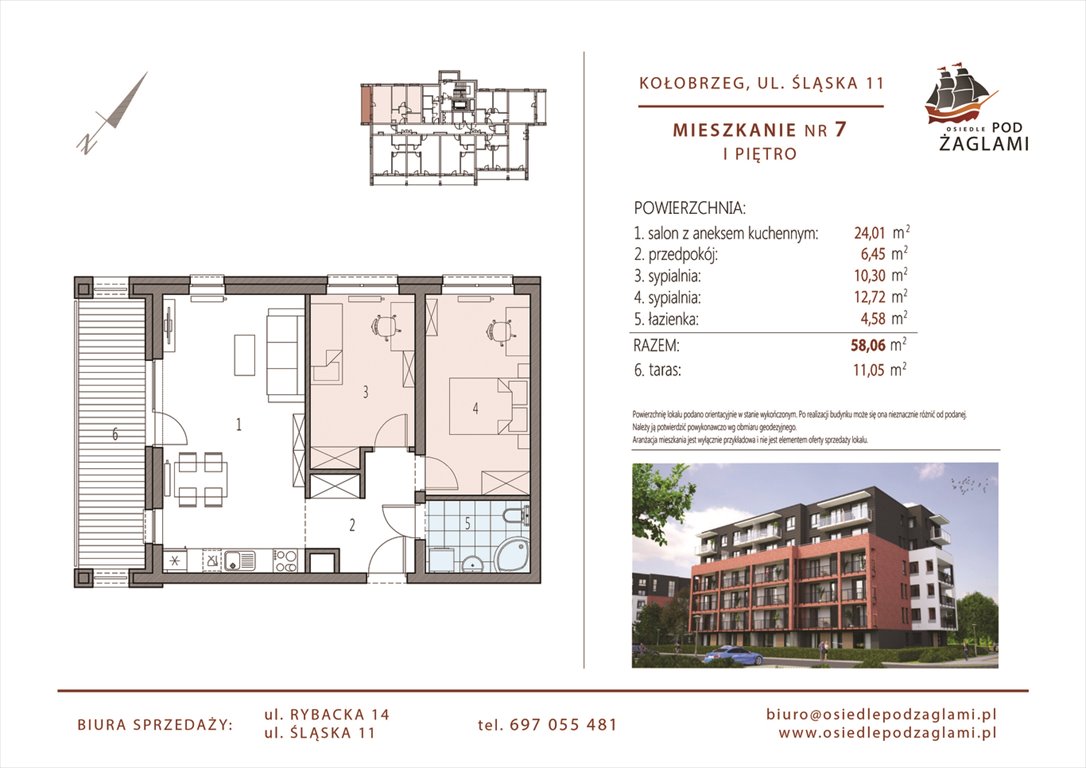 Nowe mieszkanie trzypokojowe Osiedle Pod Żaglami Kołobrzeg, Śląska 11  58m2 Foto 1