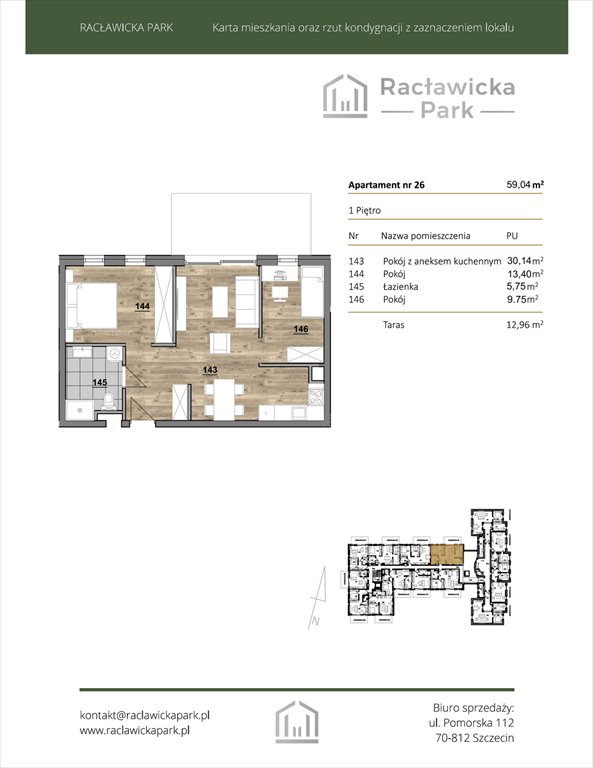Nowe mieszkanie trzypokojowe Racławicka Park Szczecin, DĄBIE, Racławicka 1  59m2 Foto 1