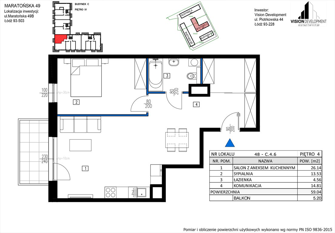 mieszkanie na sprzedaż 59m2 mieszkanie Łódź, Retkinia, Maratońska 49C