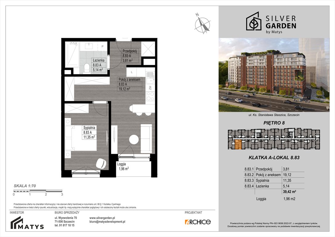 Nowe mieszkanie dwupokojowe Silver Garden Szczecin, Centrum, al. Wyzwolenia 70 / ul. Staszica 21  39m2 Foto 1
