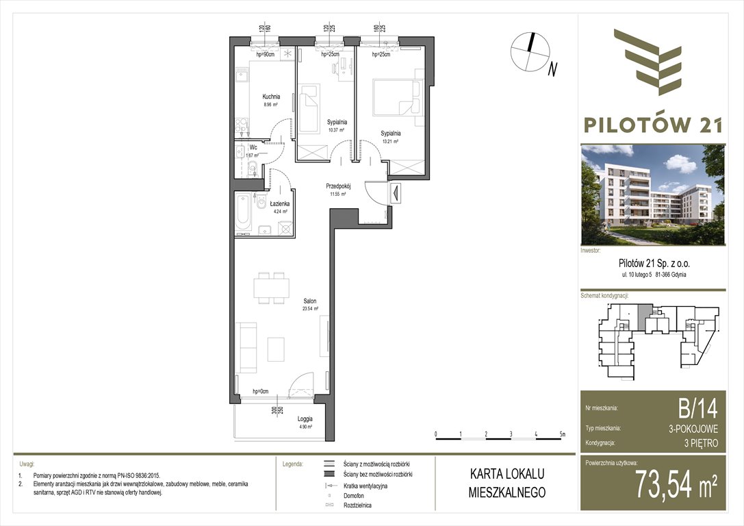 Nowe mieszkanie trzypokojowe Pilotow 21 Gdańsk, Zaspa, Pilotów 21  74m2 Foto 1