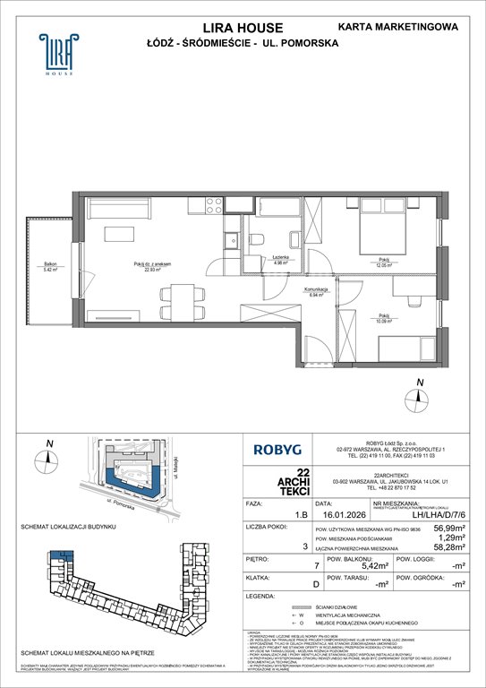 Nowe mieszkanie trzypokojowe Lira House Łódź, Pomorska 108  57m2 Foto 1