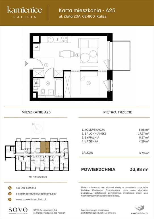 Nowe mieszkanie dwupokojowe Kamienice Calisia Kalisz, UL. ZŁOTA 20 A  34m2 Foto 1